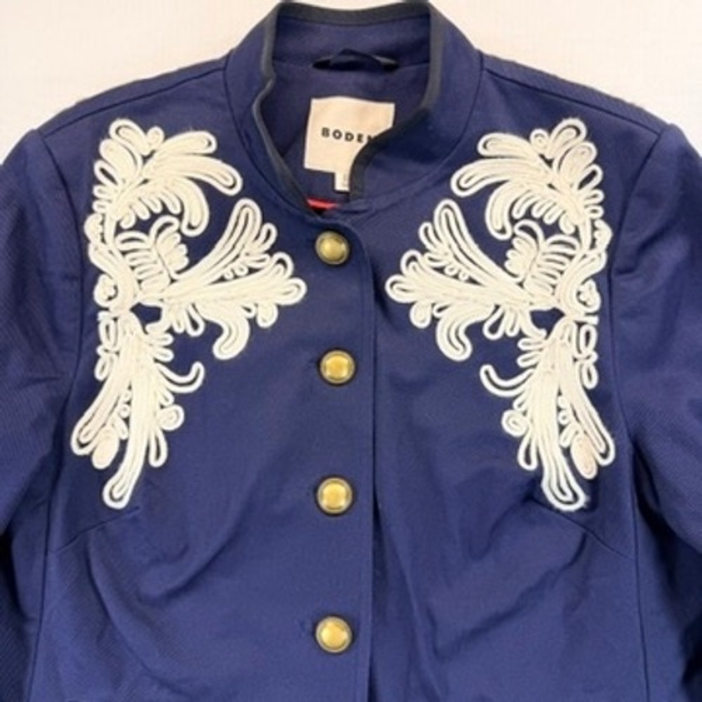 Boden Warwick Embroidered Military Jacket Navy Ivory US 10 - Picture 8 of 16